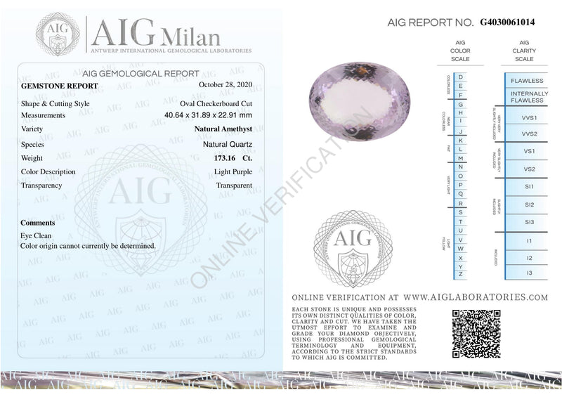173.16 Carat Oval Light Purple Amethyst Gemstone
