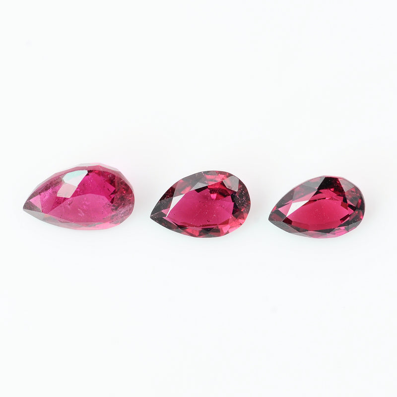 3 pcs Rubellite  - 3.06 ct - Pear - Pink