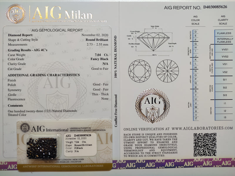 7.04 Carat Brilliant Round Fancy Black Diamonds-AIG Certified