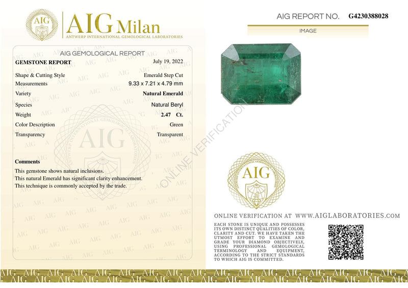 1 pcs Emerald  - 2.47 ct - Octagon - Green - Transparent