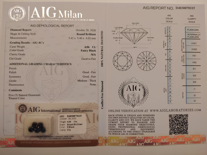 4.06 Carat Round Fancy Black Diamond-AIG Certified