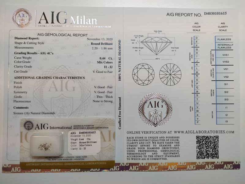 0.44 Carat Brilliant Round Mix-Color I1-I2 Diamonds-AIG Certified