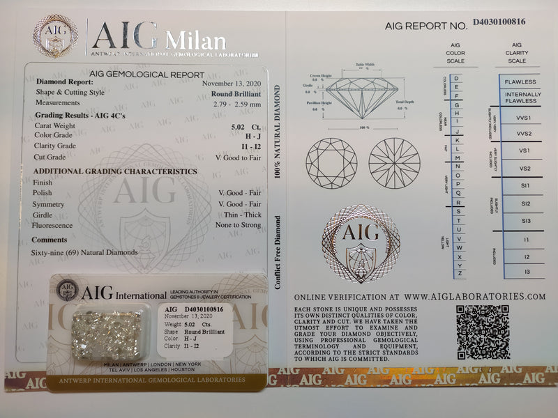 5.02 Carat Round White Diamond-AIG Certified