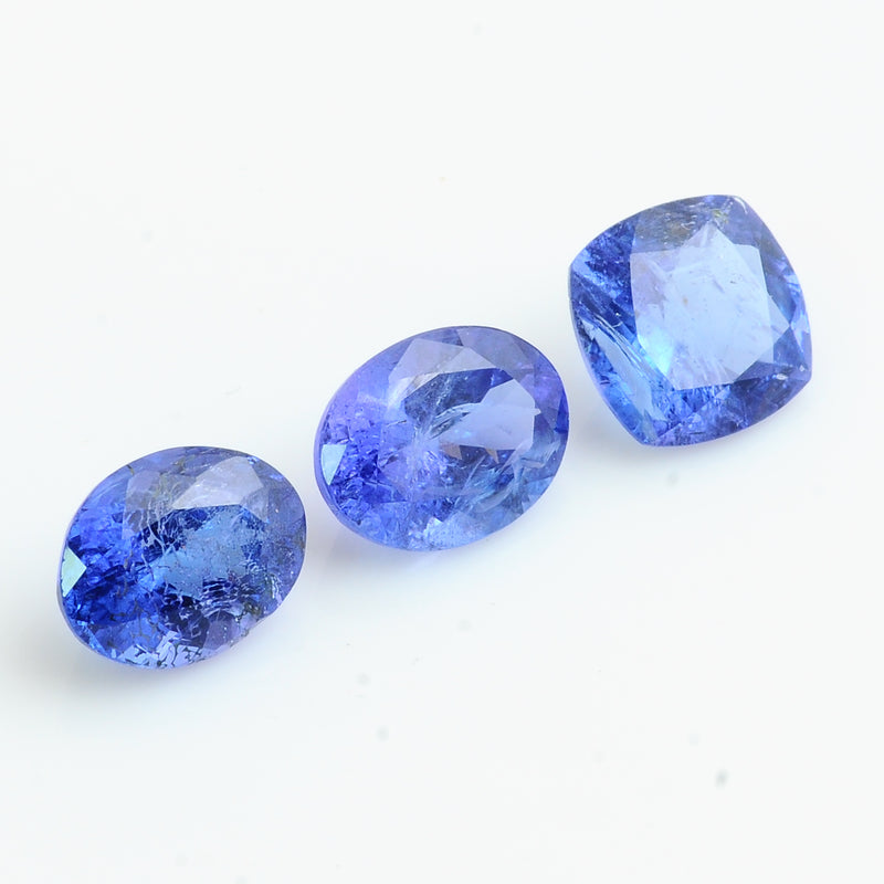 3 pcs Tanzanite  - 6.28 ct - Cushion, Oval - Violetish Blue