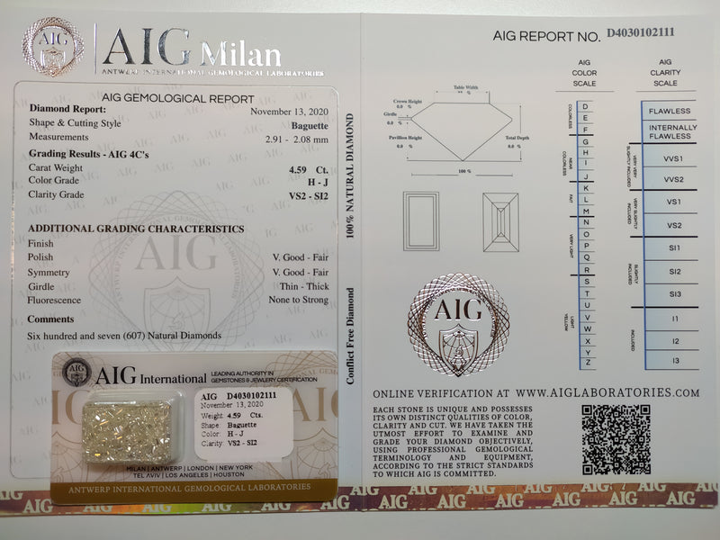 4.59 Carat Brilliant Baguette H-J VS2-SI2 Diamonds-AIG Certified