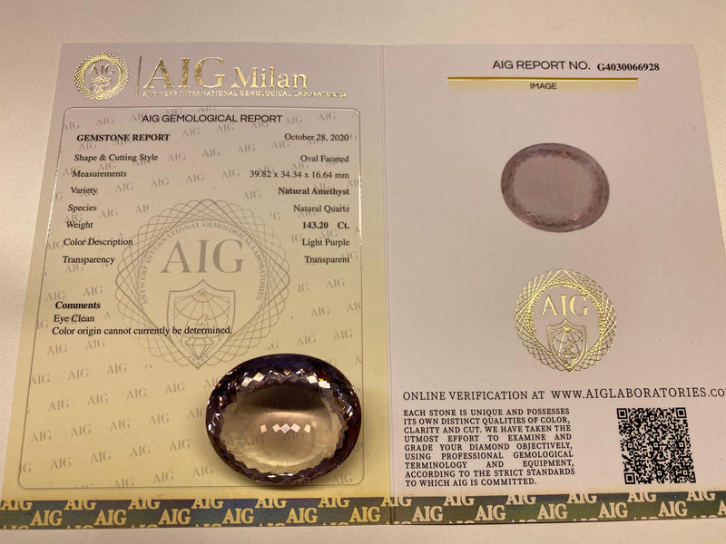 143.2 Carat Oval Light Purple Amethyst Gemstone