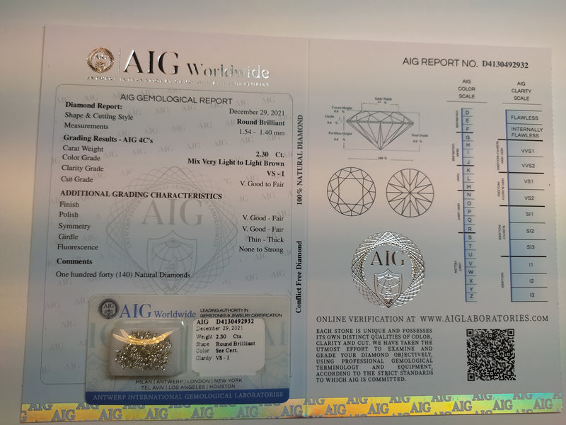 Round Mix Very Light to Light Brown Color Diamond 2.30 Carat - AIG Certified