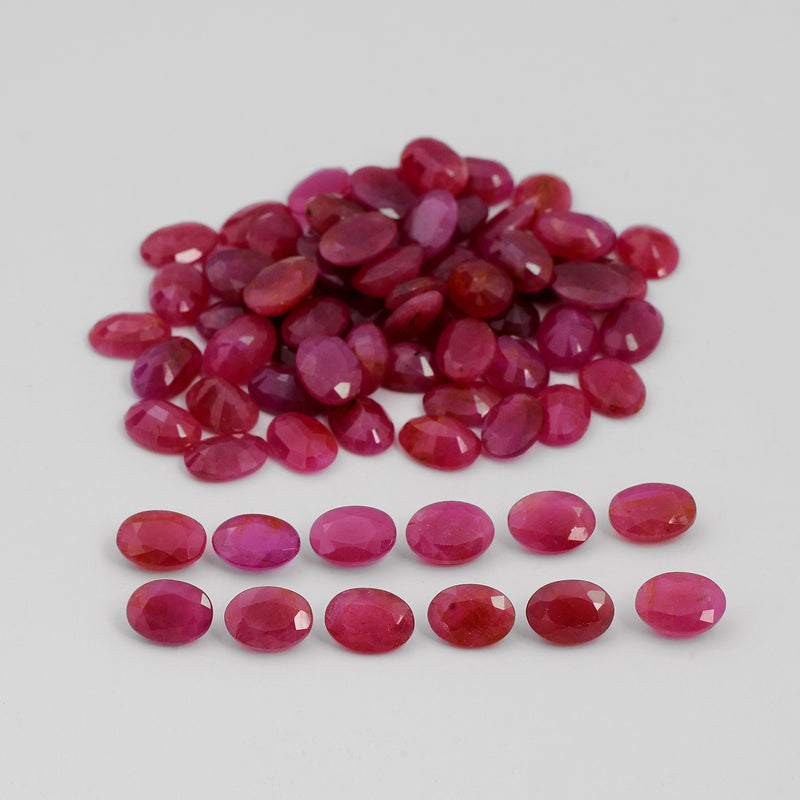 73 pcs Ruby  - 70.84 ct - Oval - Red
