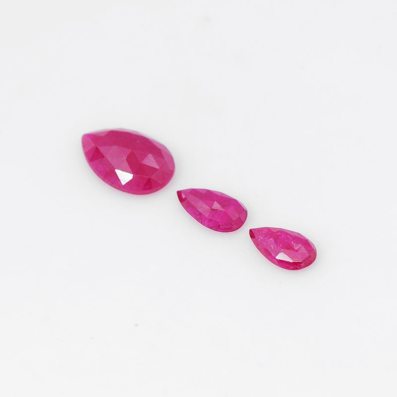 3 pcs Ruby  - 3.23 ct - Pear - Red