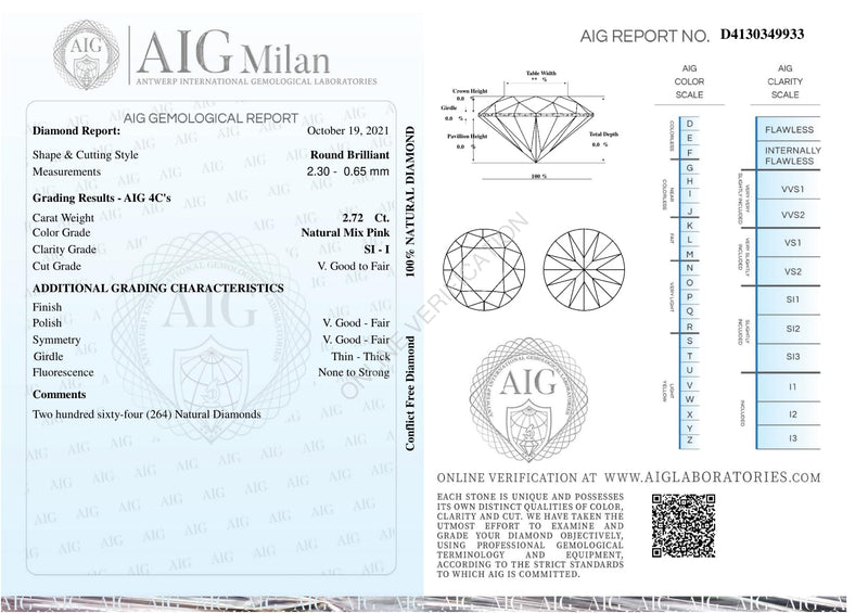 Round Natural Mix Pink Color Diamond 2.72 Carat - AIG Certified