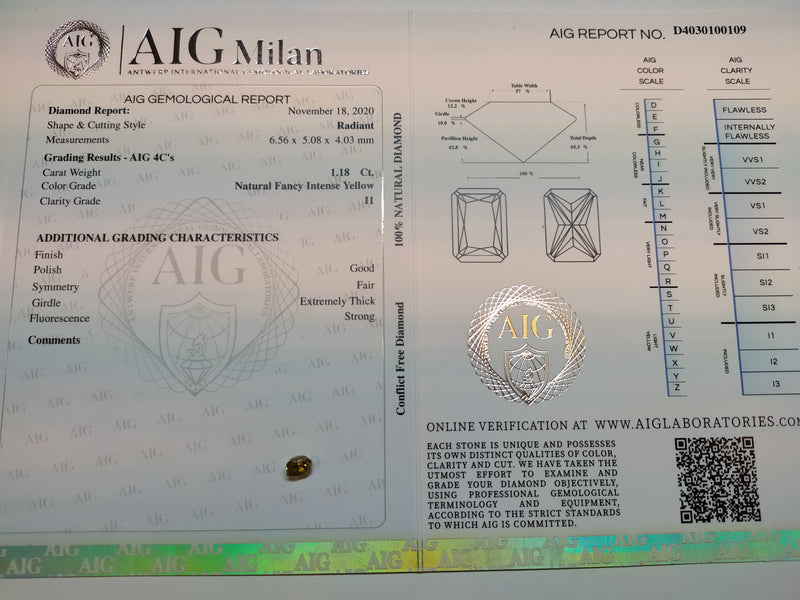 1.18 Carat Octagon Fancy Intense Yellow Diamond-AIG Certified