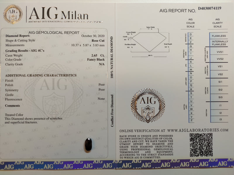 2.65 Carat Rose Cut Oval Fancy Black Diamond-AIG Certified