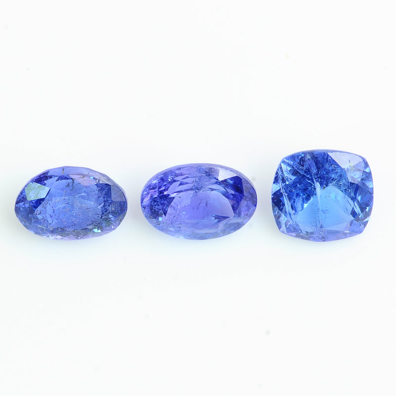 3 pcs Tanzanite  - 6.28 ct - Cushion, Oval - Violetish Blue