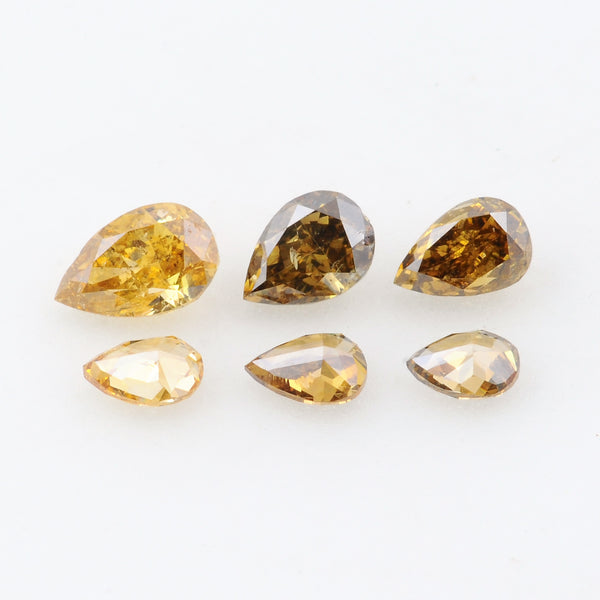 6 pcs DIAMOND  - 1 ct - Pear - Natural Fancy Mix Yellow - Brown - SI - I1