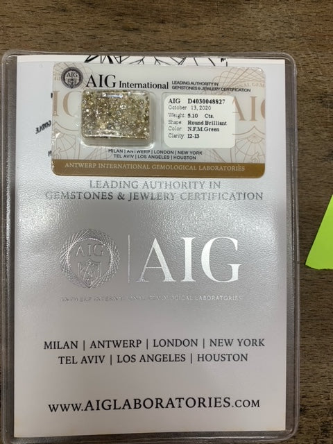 5.1 Carat Round Fancy Mix Green Diamond-AIG Certified