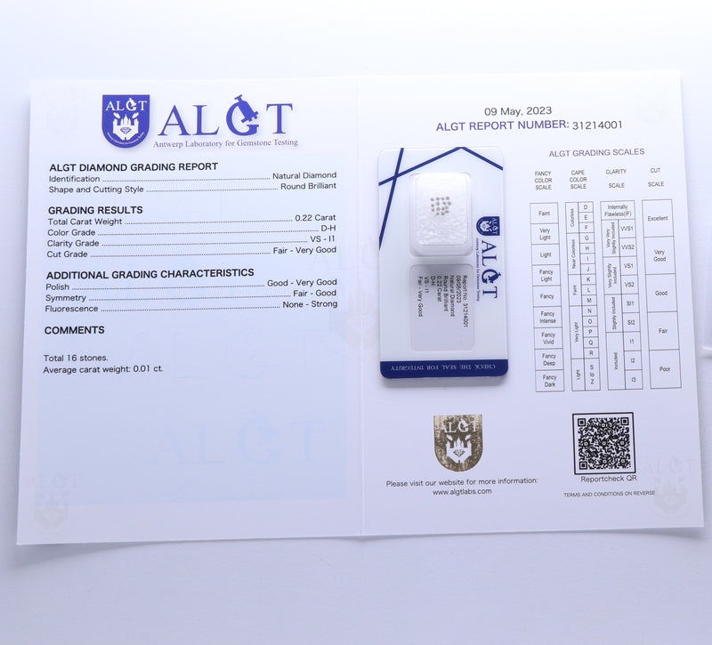 0.22 Carat Brilliant Round D-H VS-I1 Diamond ALGT Certified