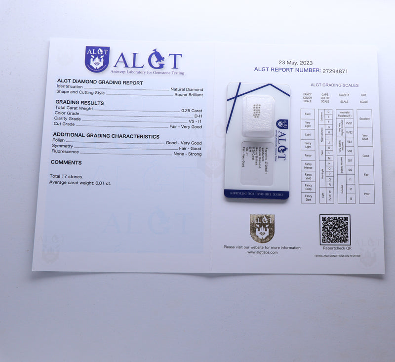 0.25 Carat Brilliant Round D-H VS-I1 Diamond ALGT Certified