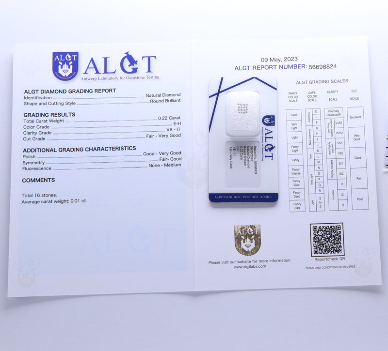 0.22 Carat Brilliant Round E-H VS-I1 Diamond ALGT Certified