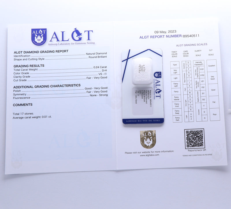 0.24 Carat Brilliant Round D-H VS-I1 Diamond ALGT Certified