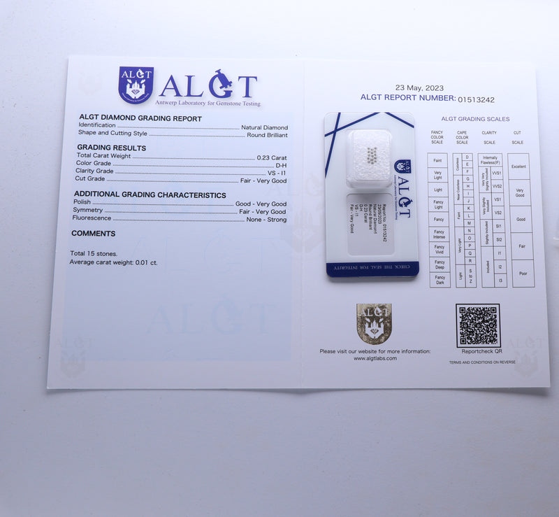 0.23 Carat Brilliant Round D-H VS-I1 Diamond ALGT Certified