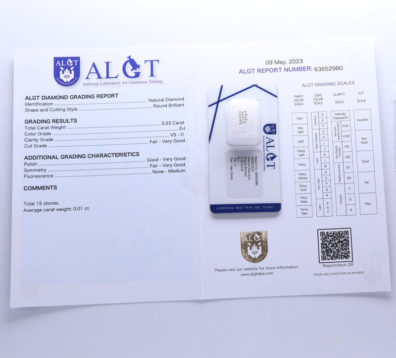 0.23 Carat Brilliant Round D-I VS-I1 Diamond ALGT Certified