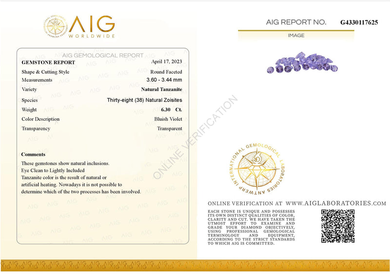 6.3 Carat Faceted Round Bluish Violet  Tanzanite AIG Certified