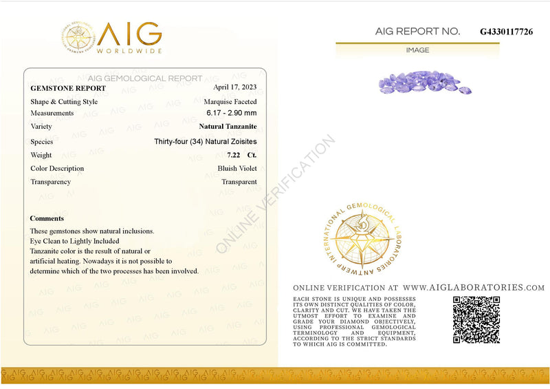 7.22 Carat Faceted Marquise Bluish Violet  Tanzanite AIG Certified