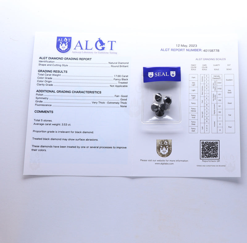 17.66 Carat Brilliant Round Fancy Black  Diamond ALGT Certified