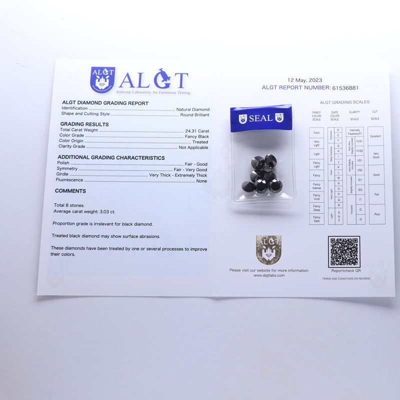 24.31 Carat Brilliant Round Fancy Black  Diamond ALGT Certified