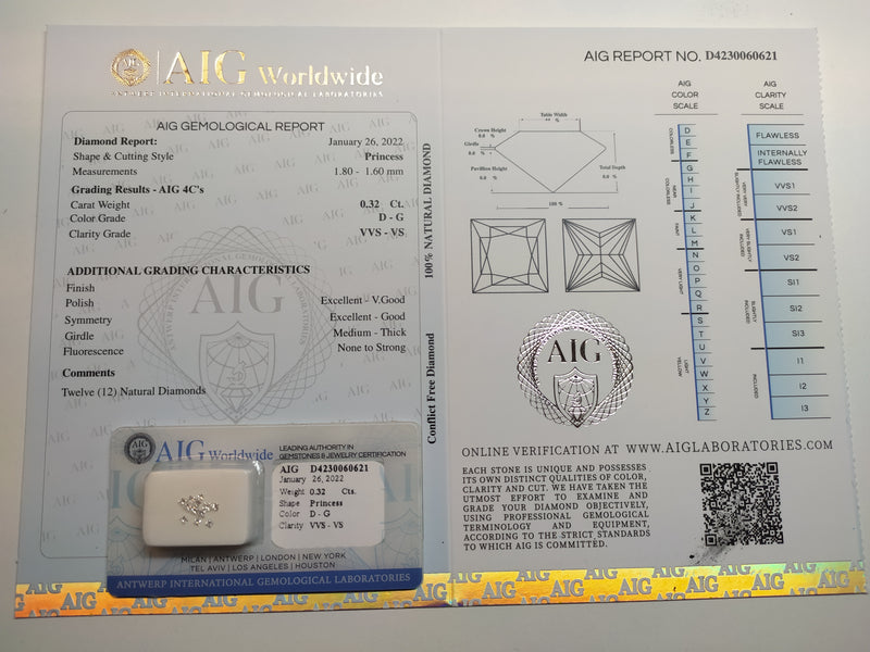 Princess D - G Color Diamond 0.32 Carat - AIG Certified
