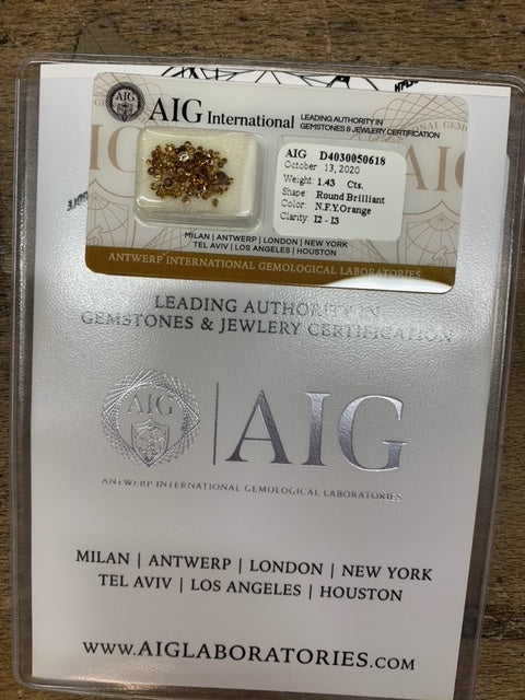 Round Natural Fancy Yellowish Orange Color Diamond 1.43 Carat - AIG Certified
