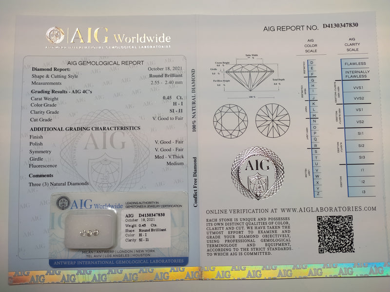 Round H - I Color Diamond 0.45 Carat - AIG Certified