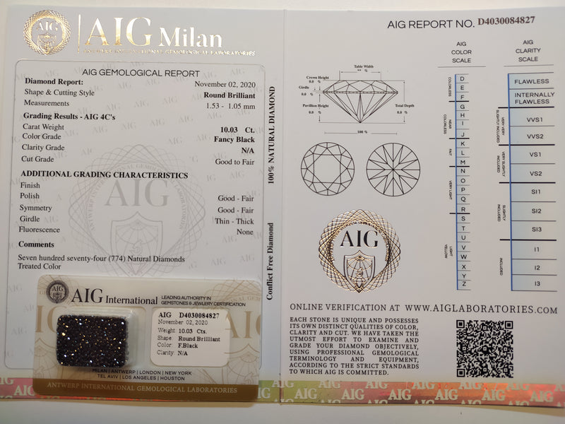 10.03 Carat Brilliant Round Fancy Black Diamonds-AIG Certified