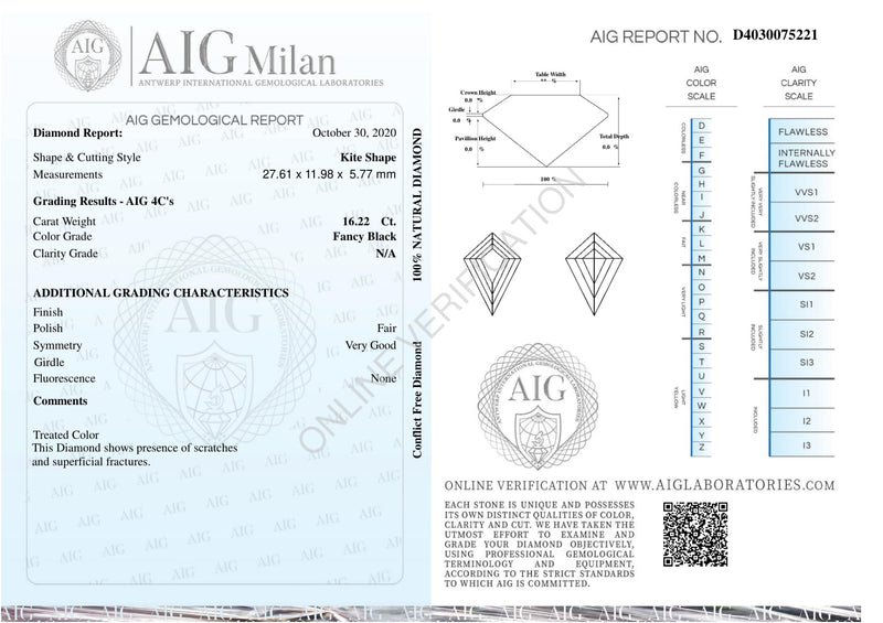 16.22 Carat Kite Fancy Black Diamond-AIG Certified