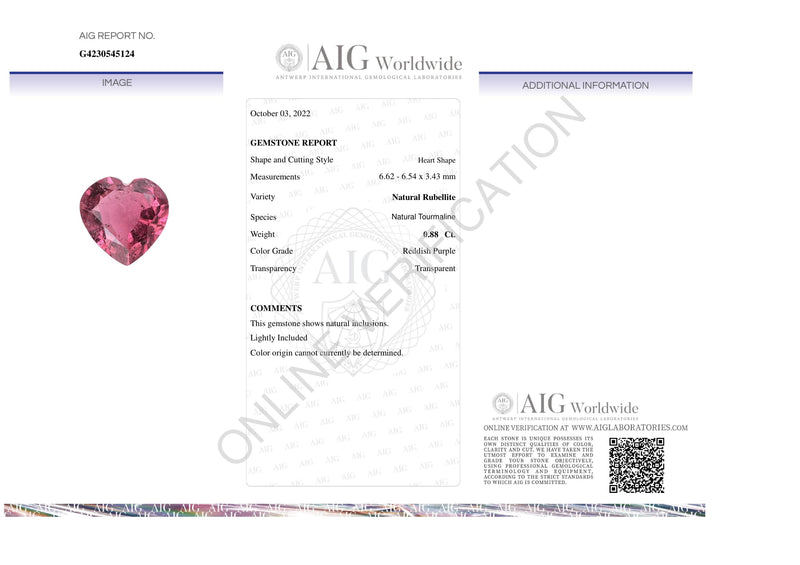 1 pcs Rubellite  - 0.88 ct - Heart - Reddish Purple - Transparent