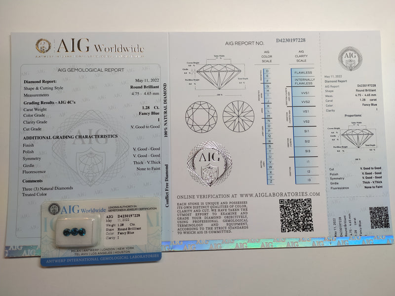 Round Fancy Blue Color Diamond 1.28 Carat - AIG Certified
