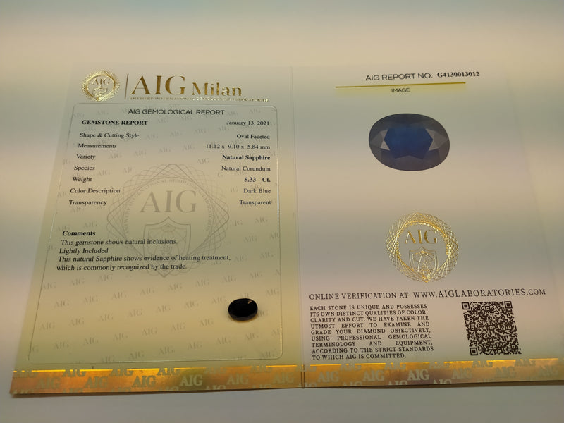 Oval Dark Blue Color Sapphire Gemstone 5.33 Carat - AIG Certified