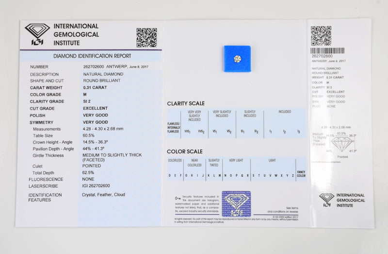 Round M Color Diamond 0.31 Carat - IGI Certified