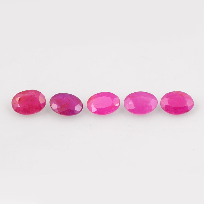 5 pcs Ruby  - 4.38 ct - Oval - Red
