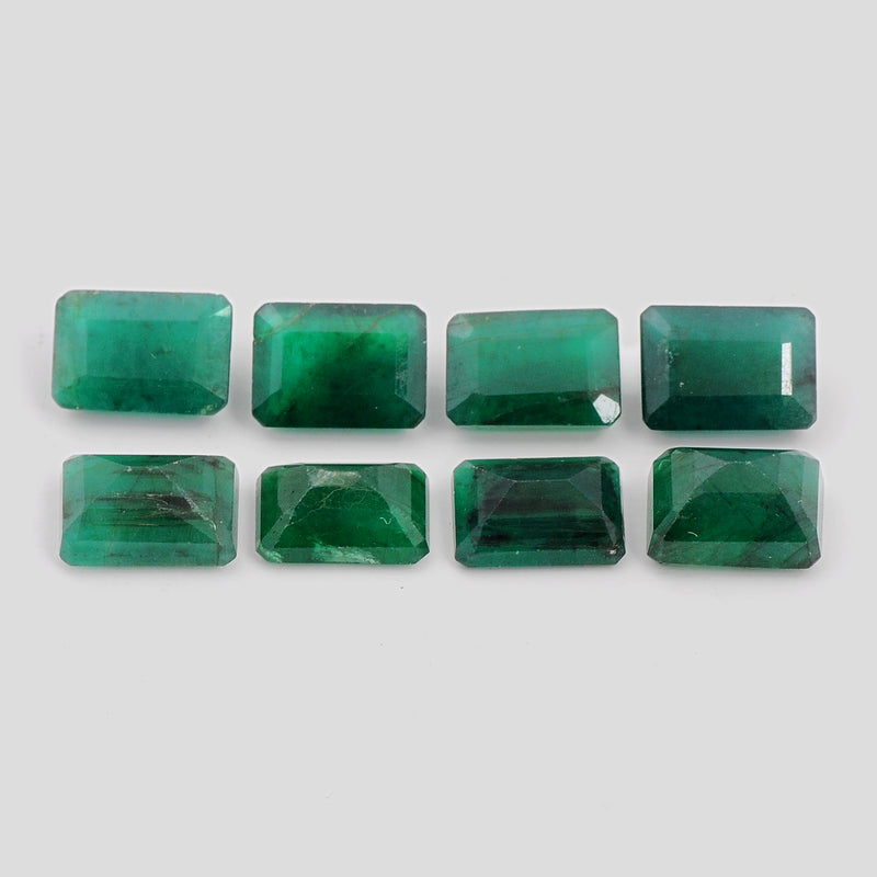 8 pcs Emerald  - 7.71 ct - Octagon - Green - Semi-transparent