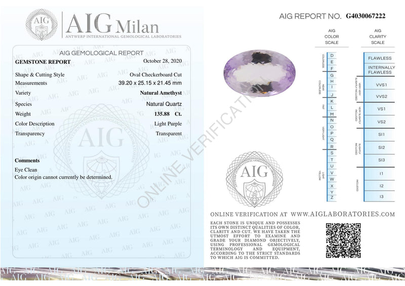 135.88 Carat Oval Light Purple Amethyst Gemstone